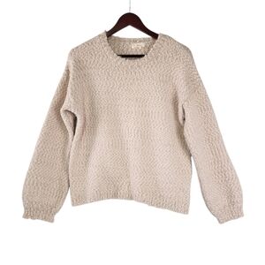 YES LOLA Bouclé Knit Sweater Cozy  Soft Pink Textured Pullover Chunky Large